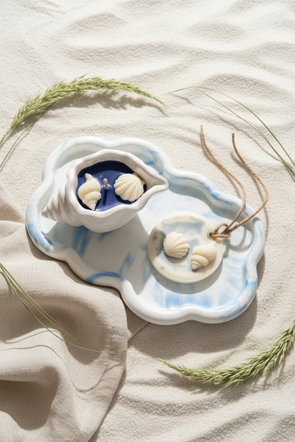 Ocean Breeze Gift Set – Schelpkaars, Geurtablet & Decoratieve Tray